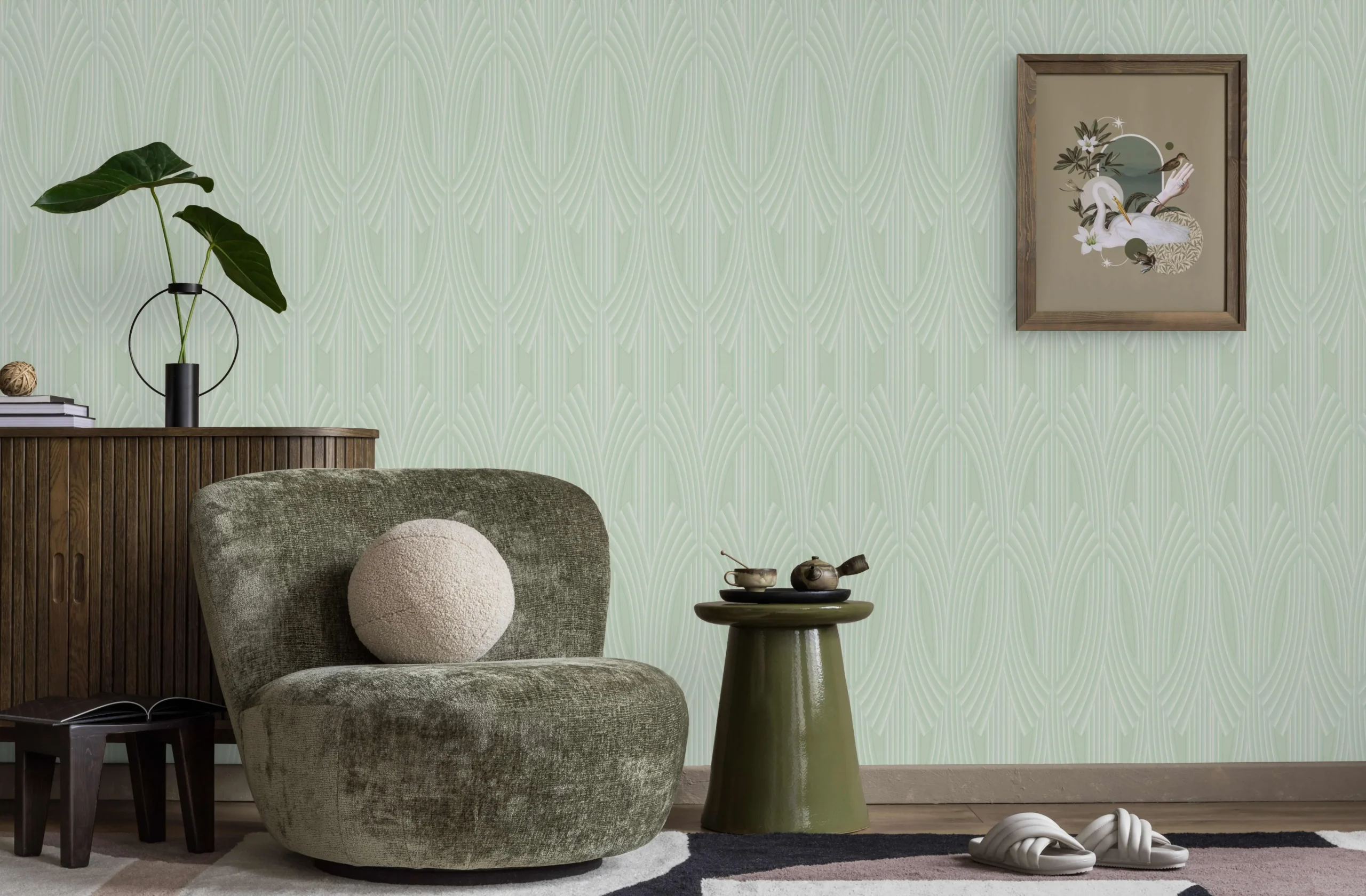 Green Embossed Wallpaper – Natural Elegance (24102-4)